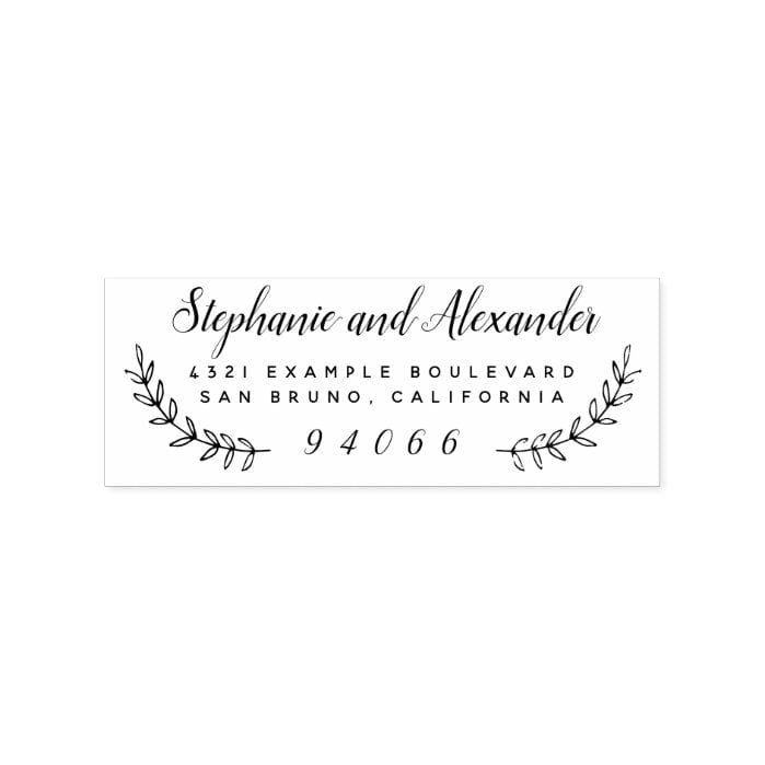 Wooden Custom Wedding Wreath Named Return Address Rubber Stamp