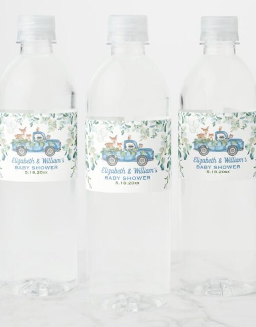 Woodland Blue Truck Water Bottle Label