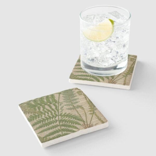 woodland foliage french botanical print fern stone coaster