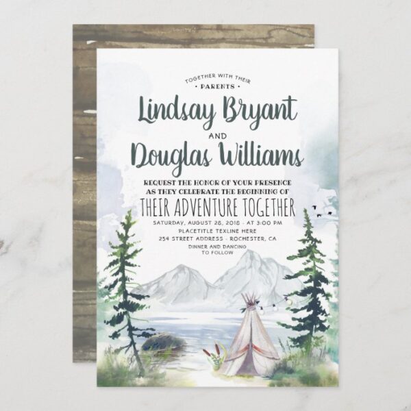 Woodsy Nature Mountains Adventure Wedding Invitation