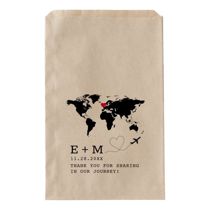 World Map Airplane Heart Typewriter Travel Theme Favor Bag
