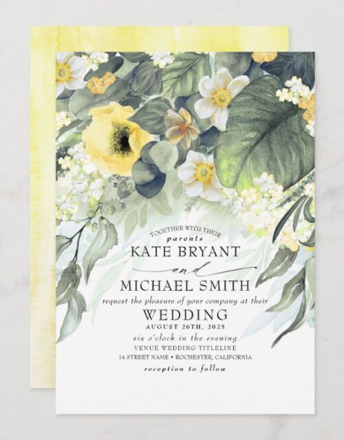 Yellow Flowers Summer Garden Romantic Wedding Invitation