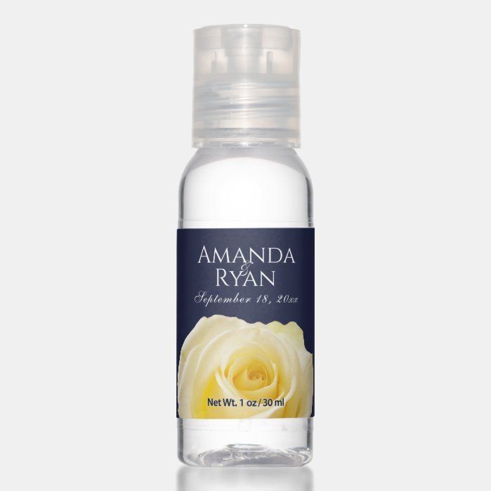 Yellow Rose Dark Blue Floral Wedding Hand Sanitizer