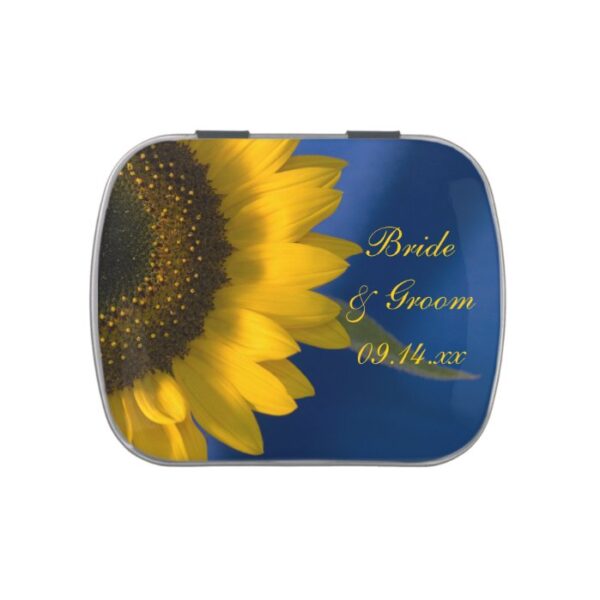 Yellow Sunflower on Blue Wedding Favor Jelly Belly Candy Tin