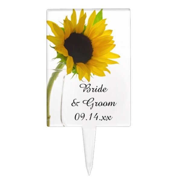 Yellow Sunflower on White Wedding Cake Topper