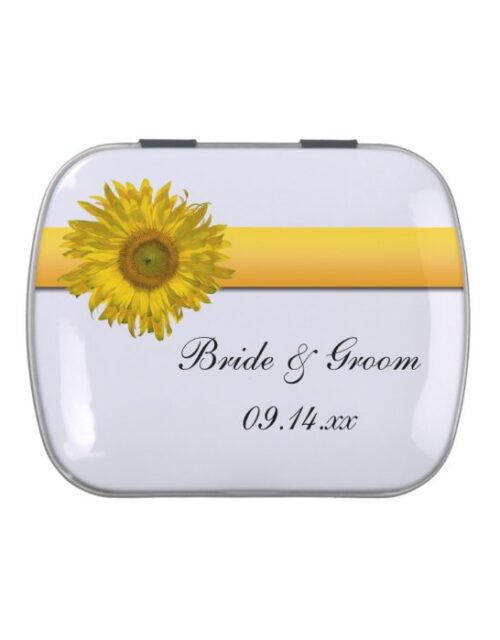 Yellow Sunflower Stripe Wedding Favor Candy Tin