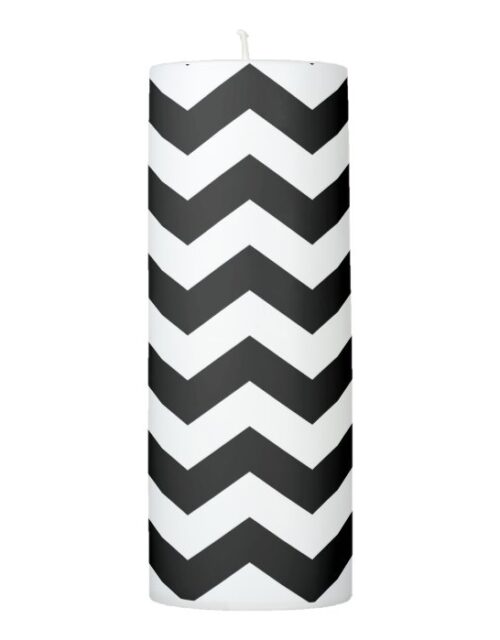 Zigzag Chevron Black And White Pillar Candle